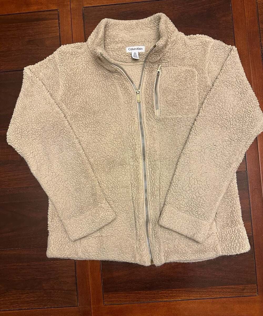 Calvin Klein Sherpa Jacket Size M Tan Full Zip Fleece